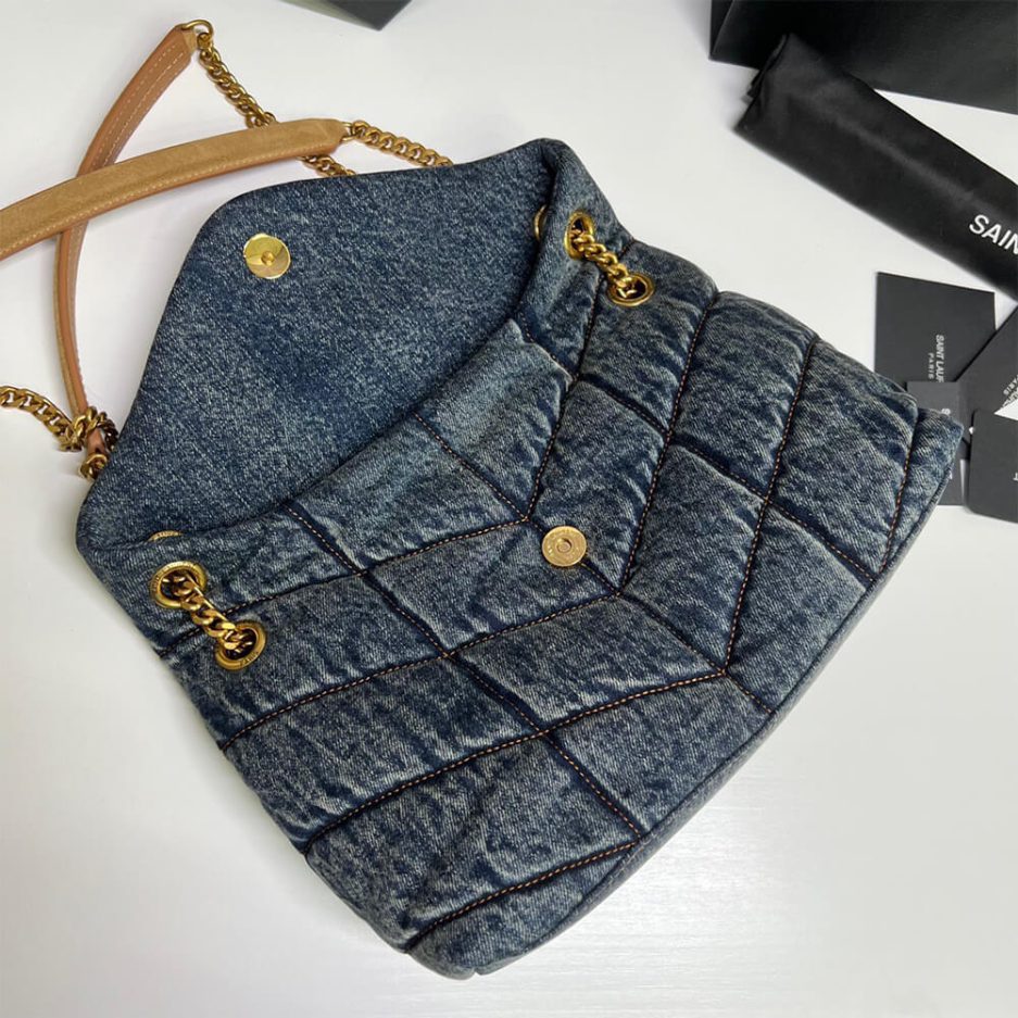 YSL Puffer Medium In Suede And Denim Bag - Image 4