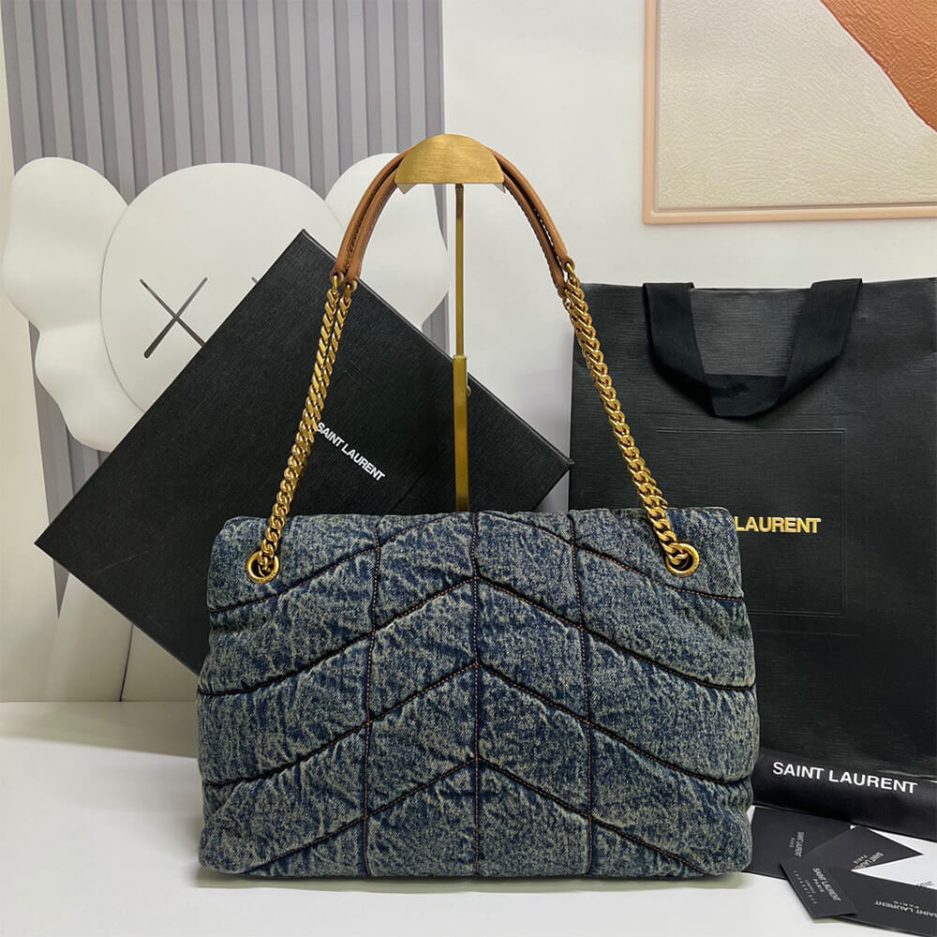 YSL Puffer Medium In Suede And Denim Bag - Image 3