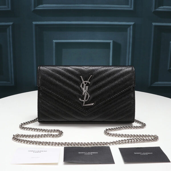 SYL Chain Strap Plaque Grained Leather Wallet Bag - Image 2