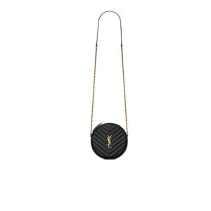 YSL Vinyle Round Camera Bag In Chevron Quilted Grain De Poundre Embossed Leather Bag