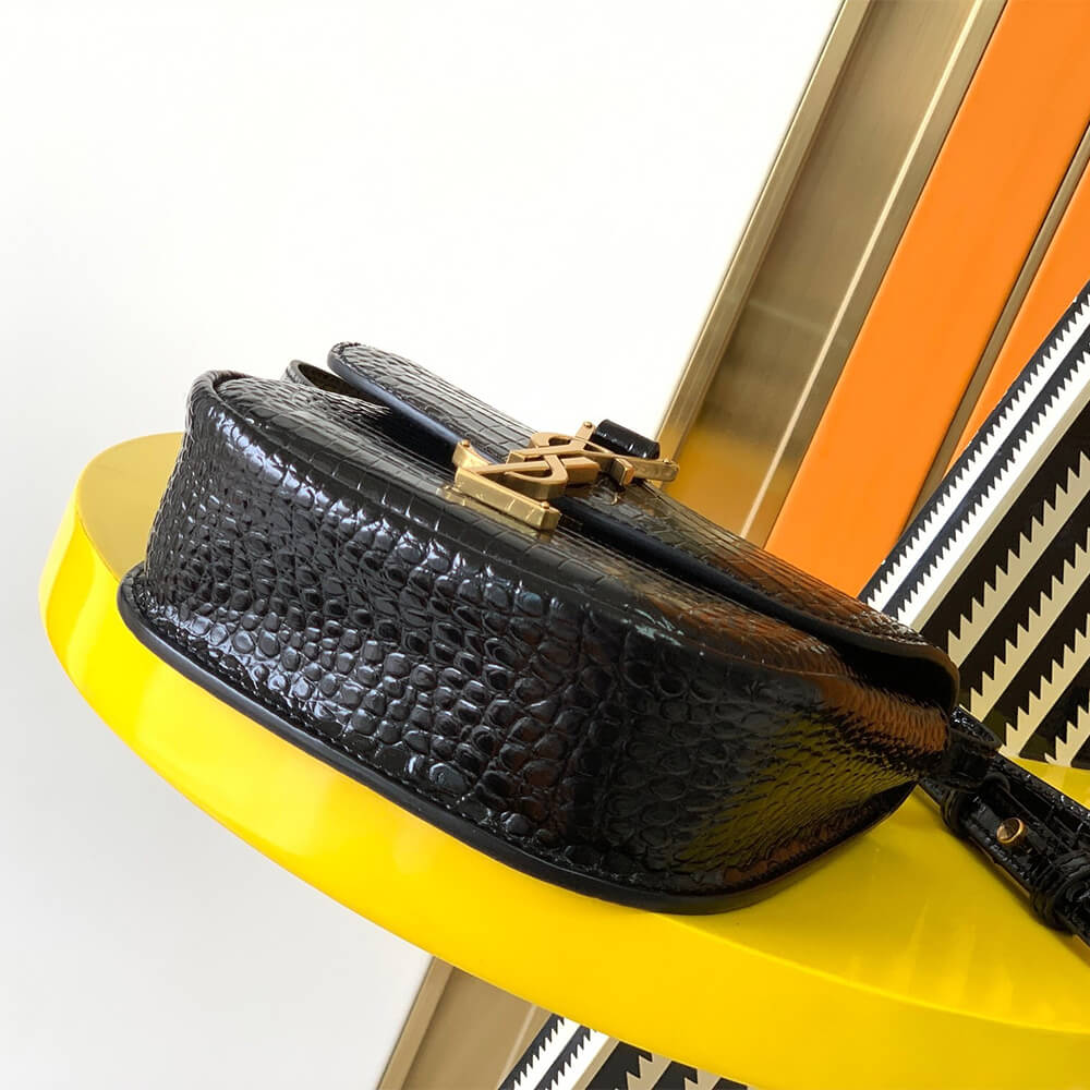 YSL Kaia Small Satchel In Shiny Crocodile Embossed Leather Bag - Image 8