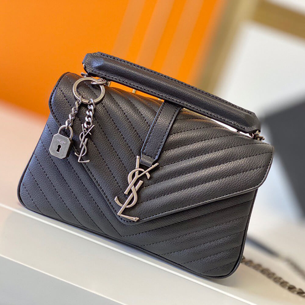 YSL College Quilted Leather Satchel Bag - Image 2