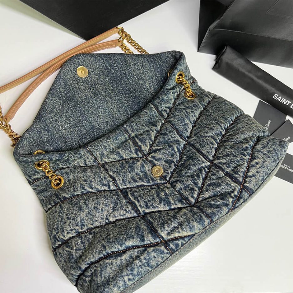 YSL Puffer Medium In Suede And Denim Bag - Image 8