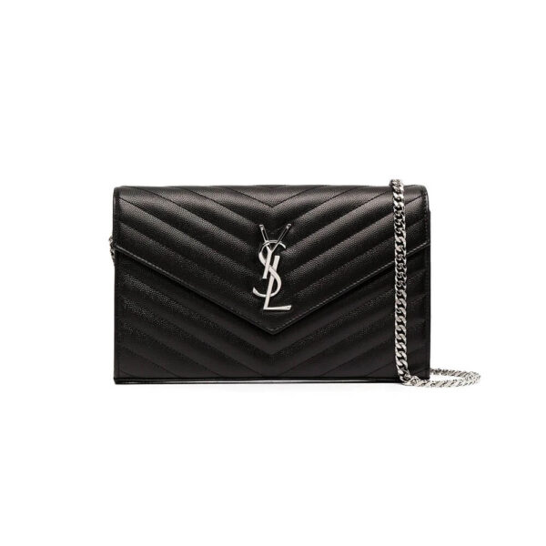 SYL Chain Strap Plaque Grained Leather Wallet Bag