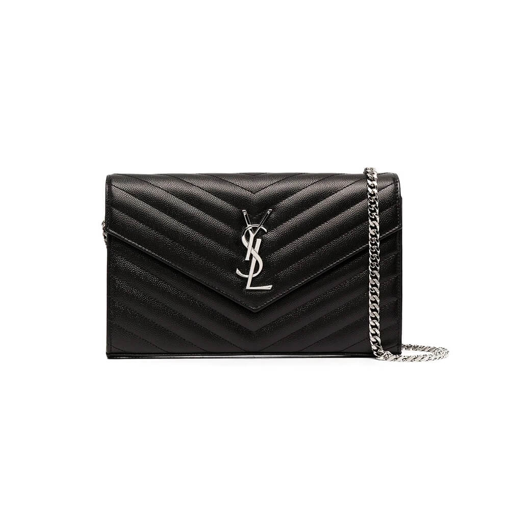 SYL Chain Strap Plaque Grained Leather Wallet Bag